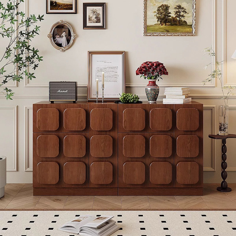 Ensemble de 2 buffets modernes en bois brun, armoire de rangement Mid-Century avec tiroirs et armoires, armoire d'appoint autoportante avec rainure pour le salon de la salle à manger