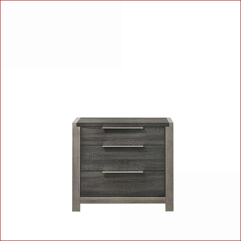 Jehoram Gray Upholstered 3-Drawer Nightstand