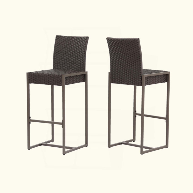 Ensemble de 2 tabourets de bar transitionnels en osier pour l'extérieur, tabourets de bar en rotin de polyéthylène résistant aux intempéries avec structure en fer thermolaqué pour terrasse