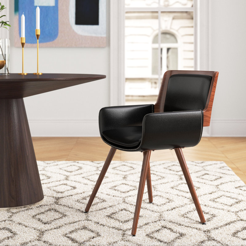 Seagraves Faux Leather Mid-Century Dining Chair, Polished Obsidian Faux Leather