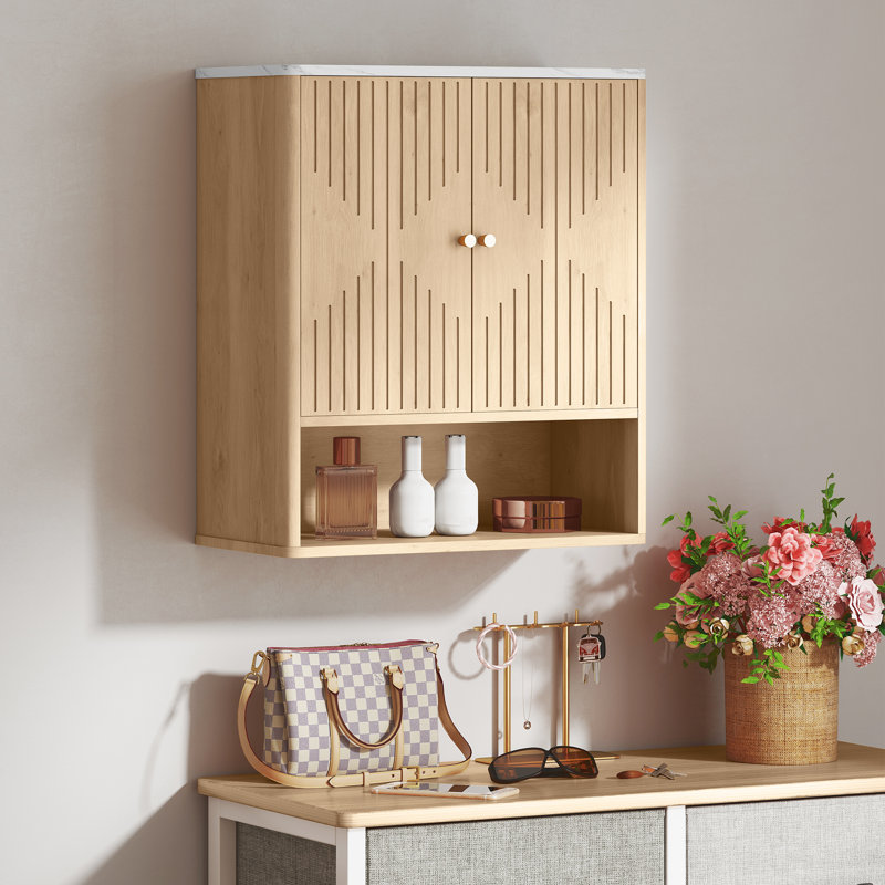 Bathroom Wall Cabinet, Wall-Mounted Medicine Cabinet, Oak