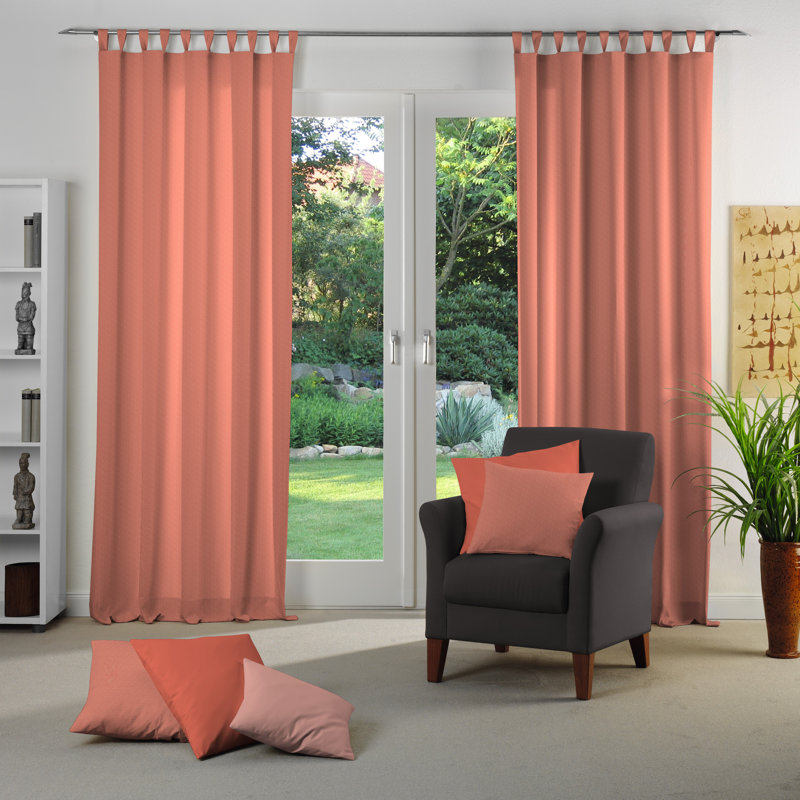 Uni Collection Light 100% Cotton Opaque Tab Top Single Curtain Panel, 142cm wide x 305cm high, Orange