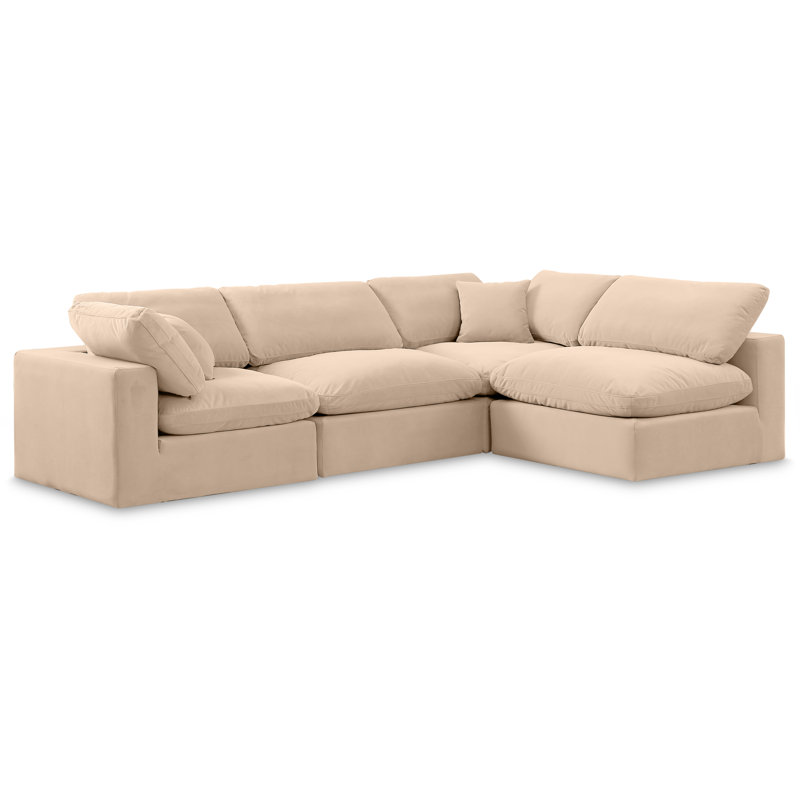 Hulene Velvet L-Shaped Sectional Reversible, Beige Velvet