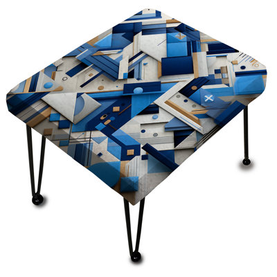 Bleu et blanc Matrix Grid - Repose-pieds rectangulaire géométrique