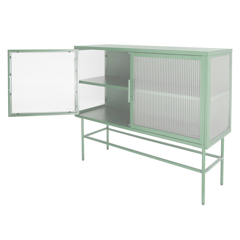 Buffet avec 2 portes cannelées en verre et tablette réglable, Vert menthe