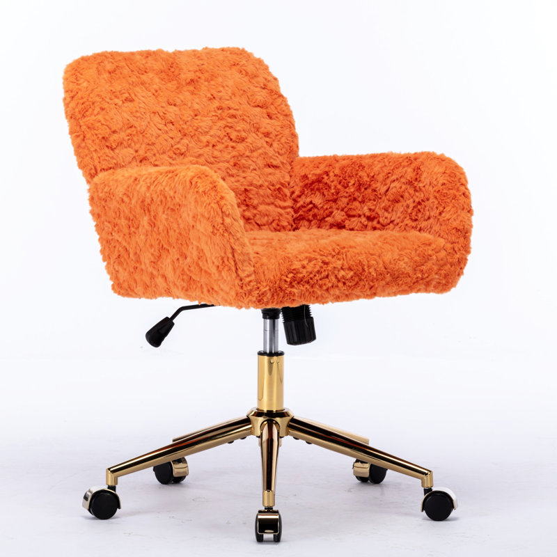 Orange Office Chair With Artificial Alpaca Wool Padding, Golden Metal Base, 320Mm Enlarged 40 Reclining Feature In Color, Wool, Expanded Base For Bedroom