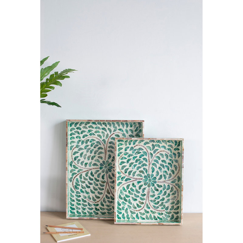 Plateau décoratif Alfreda, H 2 po x L 17,7 po x l 13,8 po, Vert