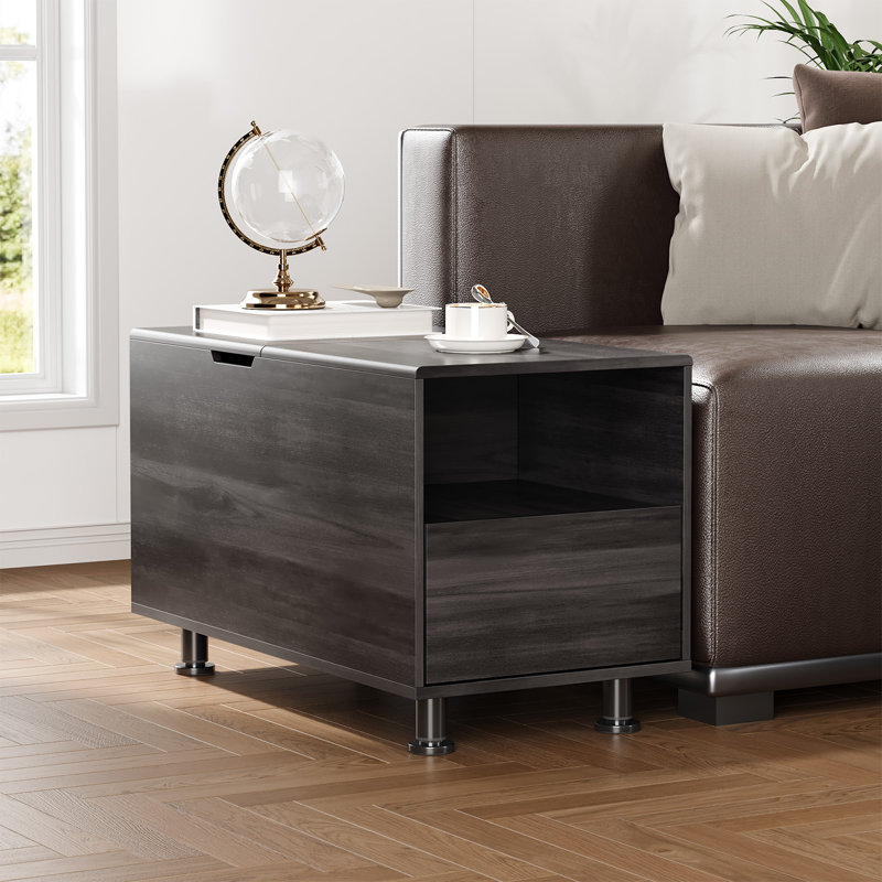 Modern Expandable Sofa End Table with Storage and Adjustable Legs,Living Room End Side Table with Drawer,Modular Sofa Table