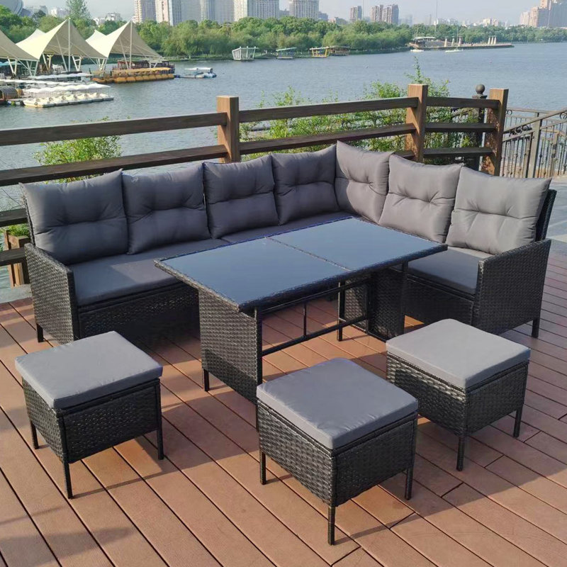 Fiji KD Rattan 8 Seat Corner Dining Set, Black