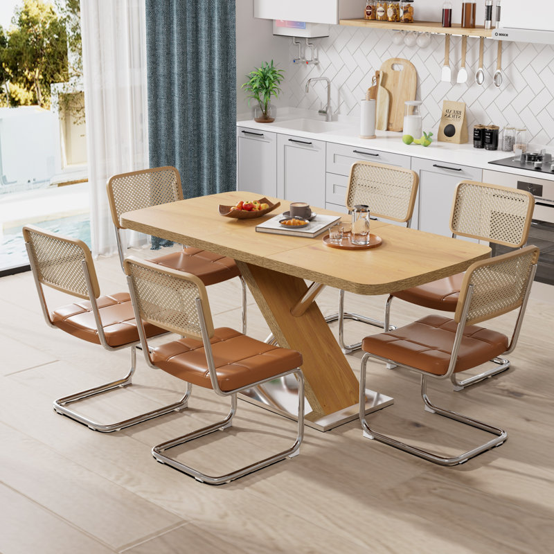 Ensemble de table de salle à manger extensible Modern, Brun, Naturel