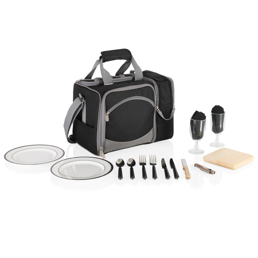 Malibu Insulated Cooler Tote with Picnic Set Jacqulina Arlmont & Co. Color: Black with Silver Grey