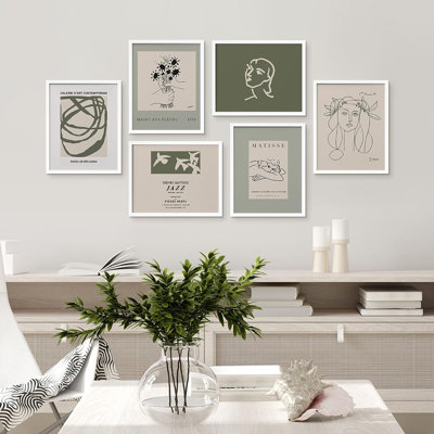 " SIGNLEADER Framed Green Matisse Portrait Flower Wall Art, Set Of 6 Abstract Geometric Wall Decor Prints, Minimalism Wall Decor For Living Room, Bedroom " by Henri Matisse 6 - Pieces