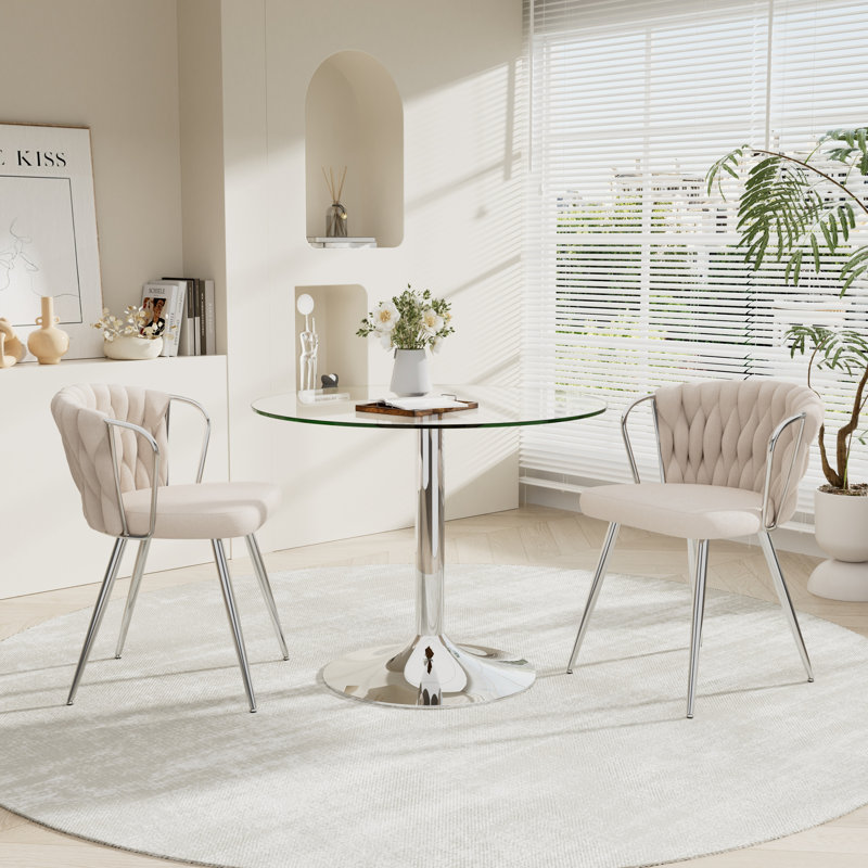 Ensemble de table de salle à manger Elegant, 3 pièces: table, 2 chaises, Beige, Silver
