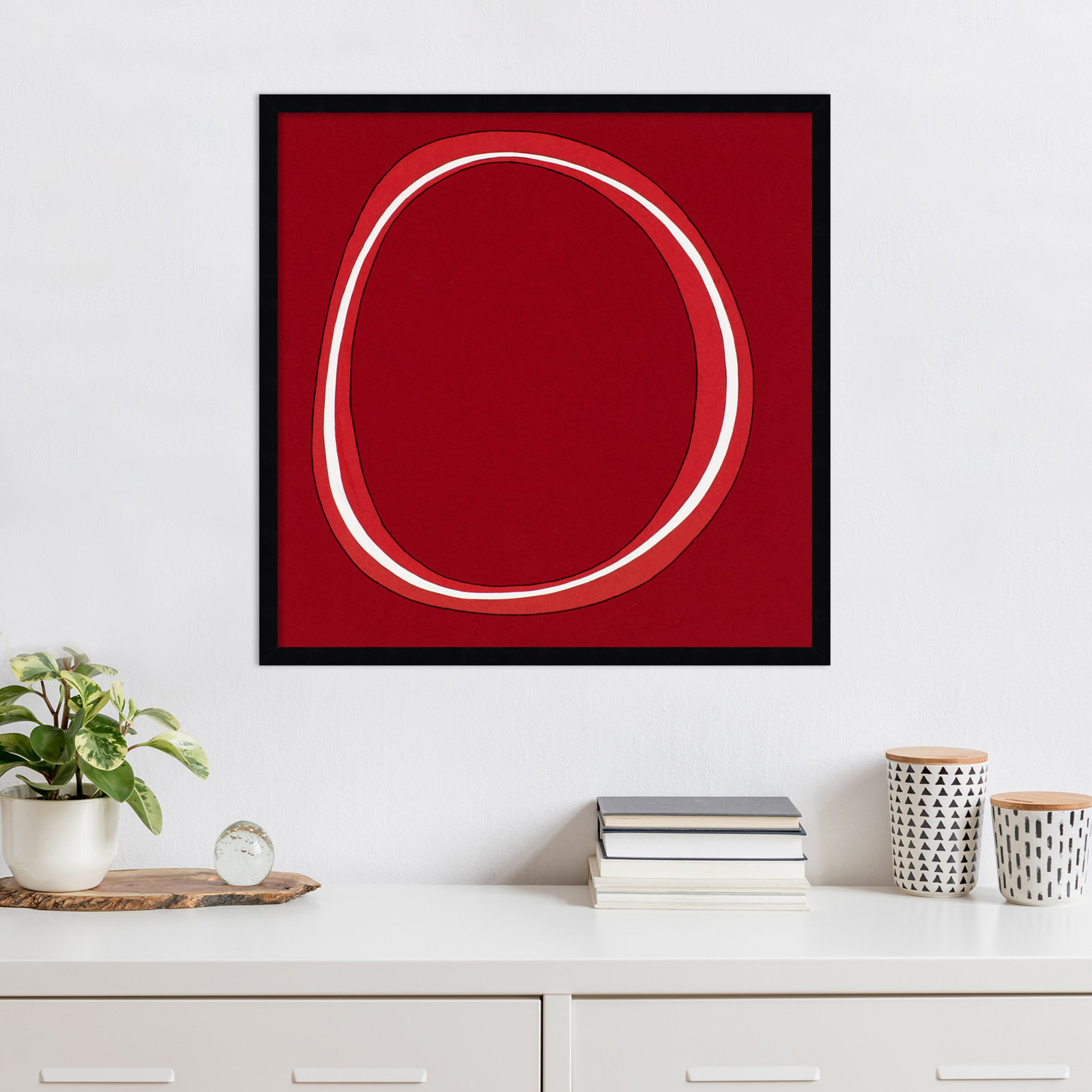 Red Circle Print by Alex Dunn, Black, 25" H x 25" W