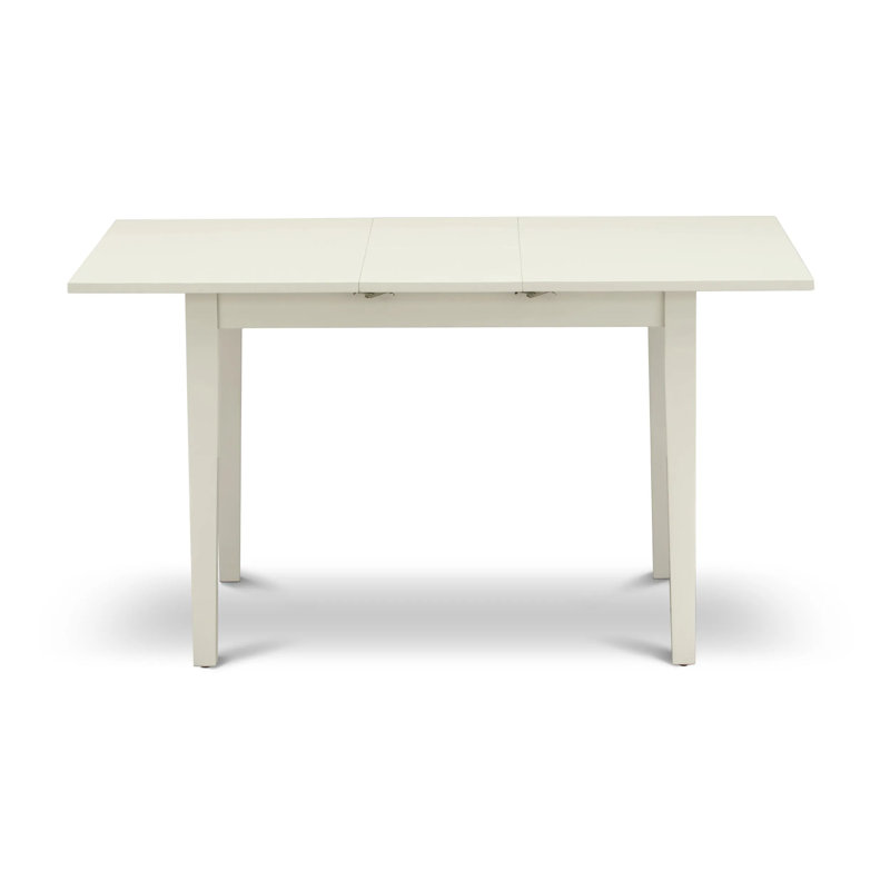 5 Piece Dining Table Set Includes a Rectangle Dining Room Table with Butterfly Leaf and 4 Baby Blue Linen Fabric Parsons Chairs, Linen White