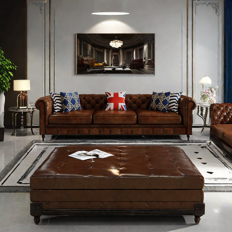 Tabler Faux Leather Sofa, 32.28" H x 84.65" W x 33.46" D