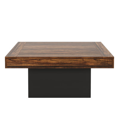 35.4-Inch Farmhouse Square LED Coffee Table With Rustic Finish