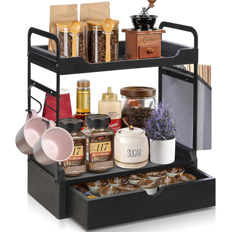 Wooden Coffee Bar Organizer, White