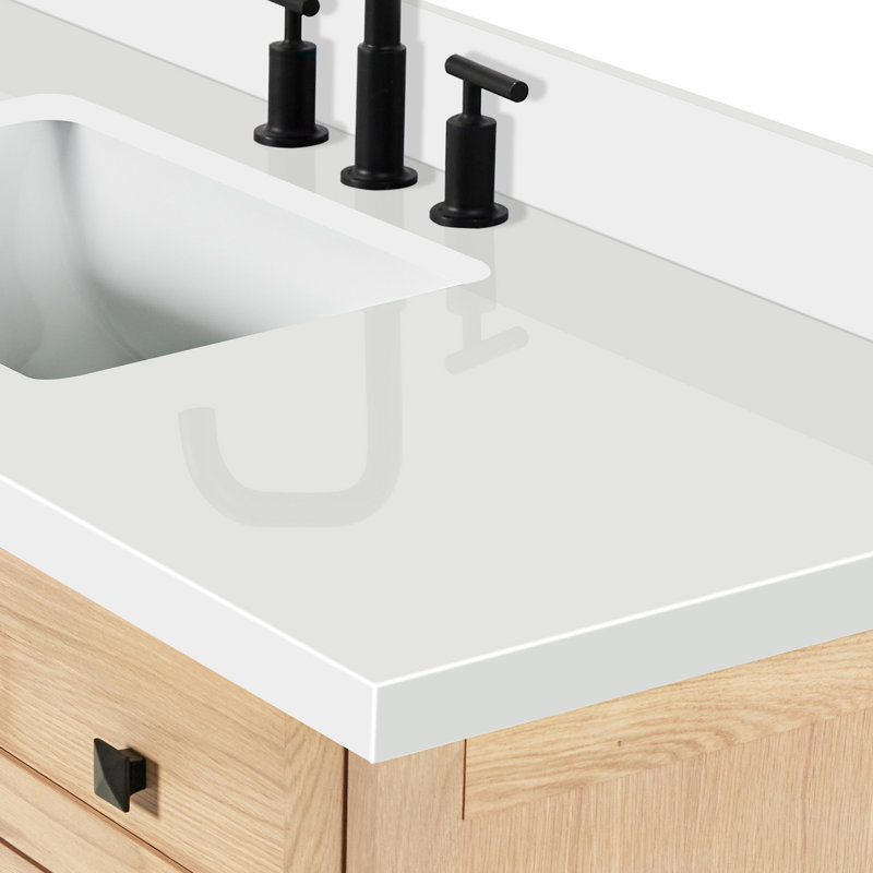 ARIEL Monroe 48 Single Sink Bathroom Vanity with Carrara Quartz Top, Oak, Pure White Quartz, 55"