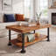 Table basse de 119 cm (47 po) en sapin massif à bords naturels, table centrale à deux niveaux de style industriel/ferme avec pattes en métal