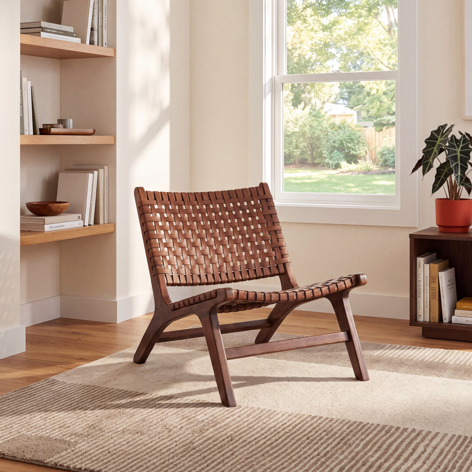 Denman Genuine Leather Side Chair, Cognac/Brown