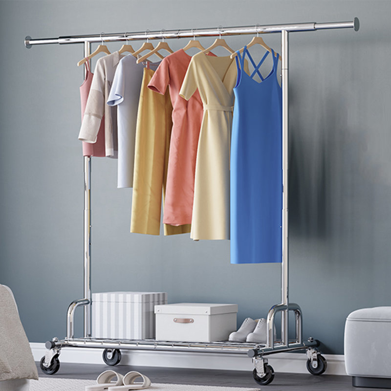 Heavy Duty Clothes Rail 238kg (525lbs) Capacity, Extendable Hanging Rack with Lockable Wheels & Shelves, Silver