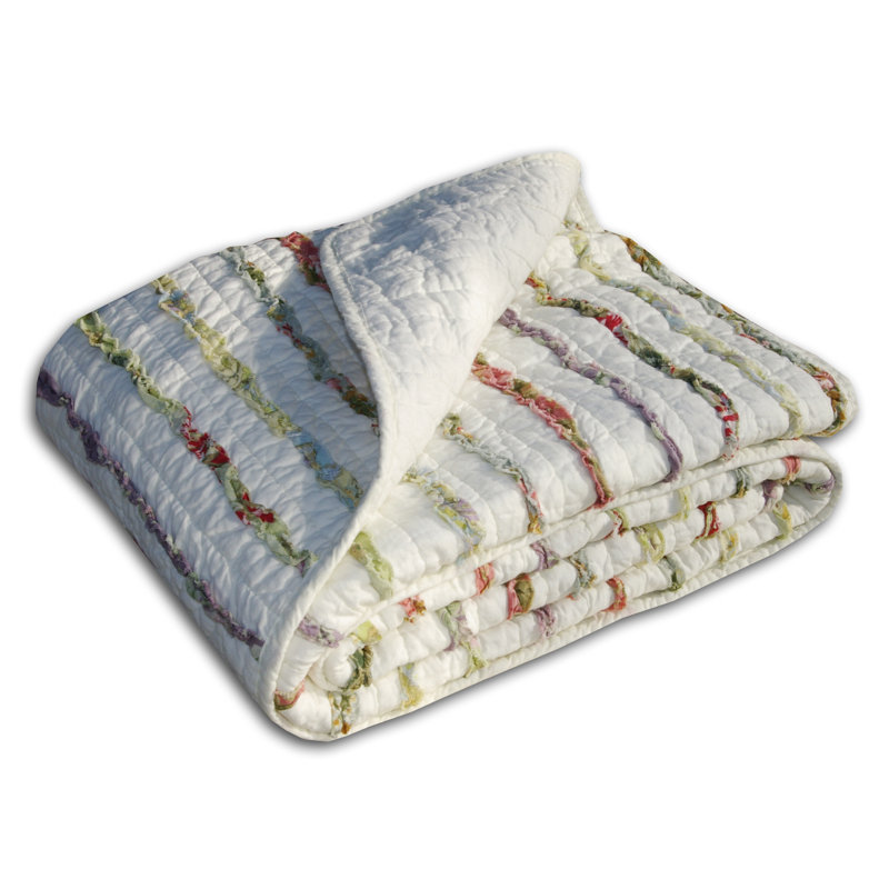 Ivory Cotton Cottagecore Reversible Ruffle Throw