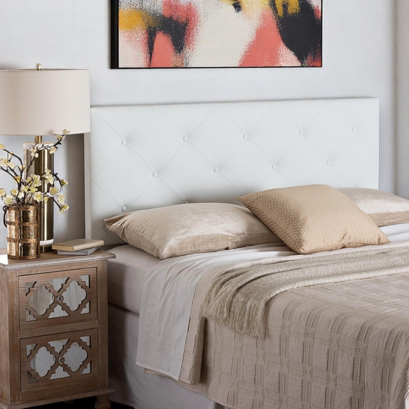 Neace Upholstered White Button Tufted Faux Leather Full Headboard, 52.42'' H X 55.60'' W X 3'' D, Full / Double, White