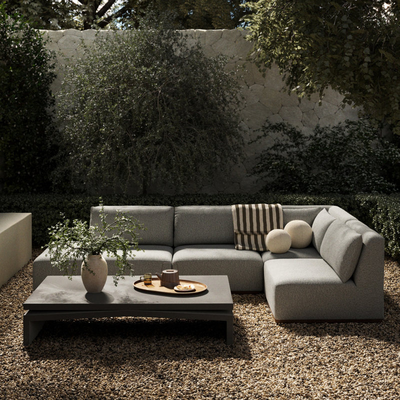 Adler Outdoor 5 - Seat Patio Sectional, Concha Fog, Right Hand Facing