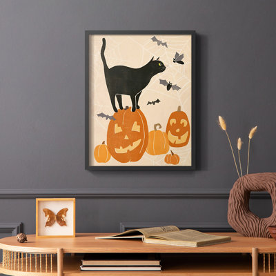 «Pumpkin Patch Cats I», reproduction encadrée - bois massif