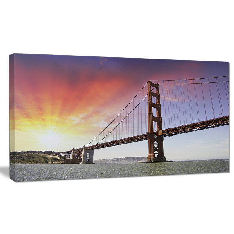 «Gold Gate Bridge and Sky», reproduction de photo sur toile tendue, H 16 po x l 32 po x P 1 po, Toile tendue