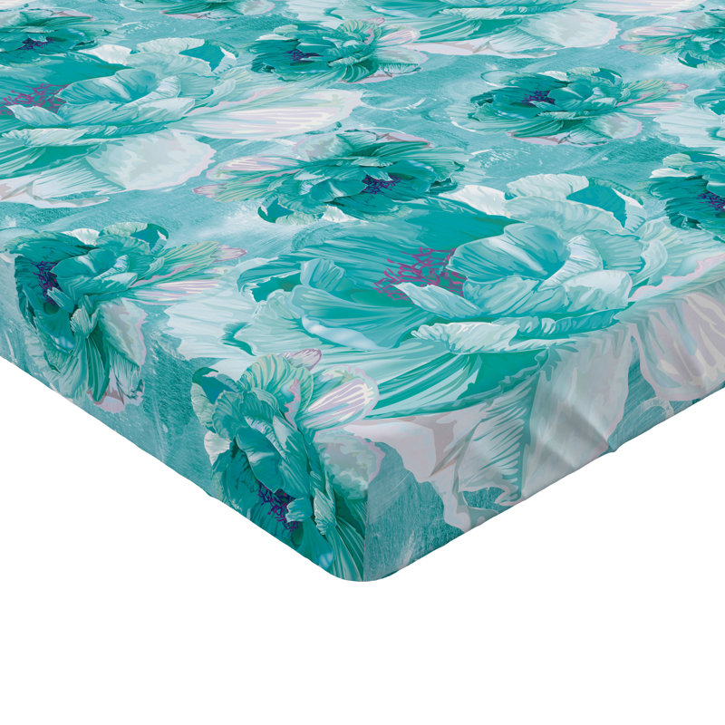Ambesonne Vintage Fitted Sheet Aquarelle, Dark Seafoam/Seafoam Floral, Full Fitted Sheet