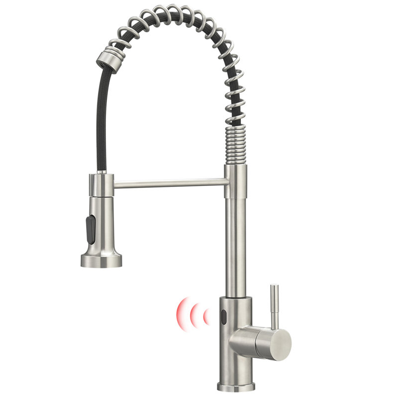 Robinet de cuisine rétractable à une main, Nickel brossé