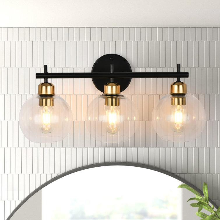 Modern 3-Light Linear Black Gold Bathroom Vanity Light Industrial