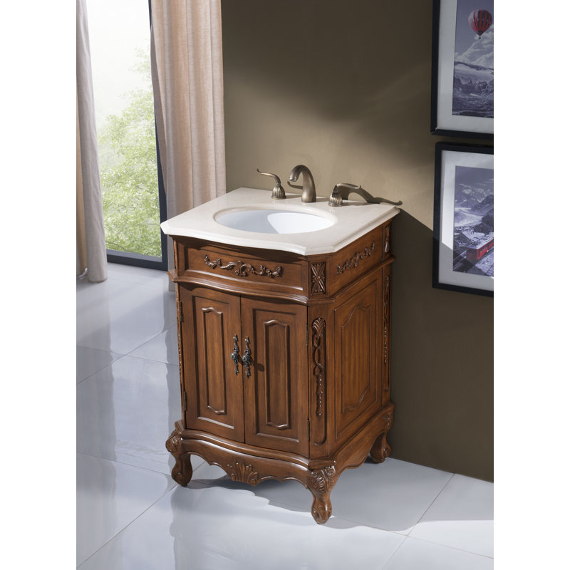 Ensemble de meuble-lavabo simple 24 po Lunette, Blanc Ivoire, Teck