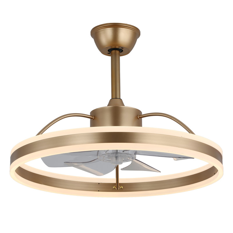 Chantrice 24 Inch Modern LED Ceiling Fan with Lights and Remote, 6 Speeds Reversible Fandelier Ceiling Fan for Bedroom, Gold