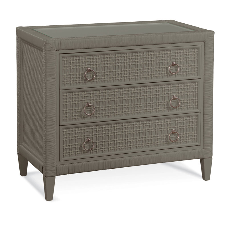 Monterey 3 Drawer Wicker Chest, Stone Hearth, Yes, Satin Nickel
