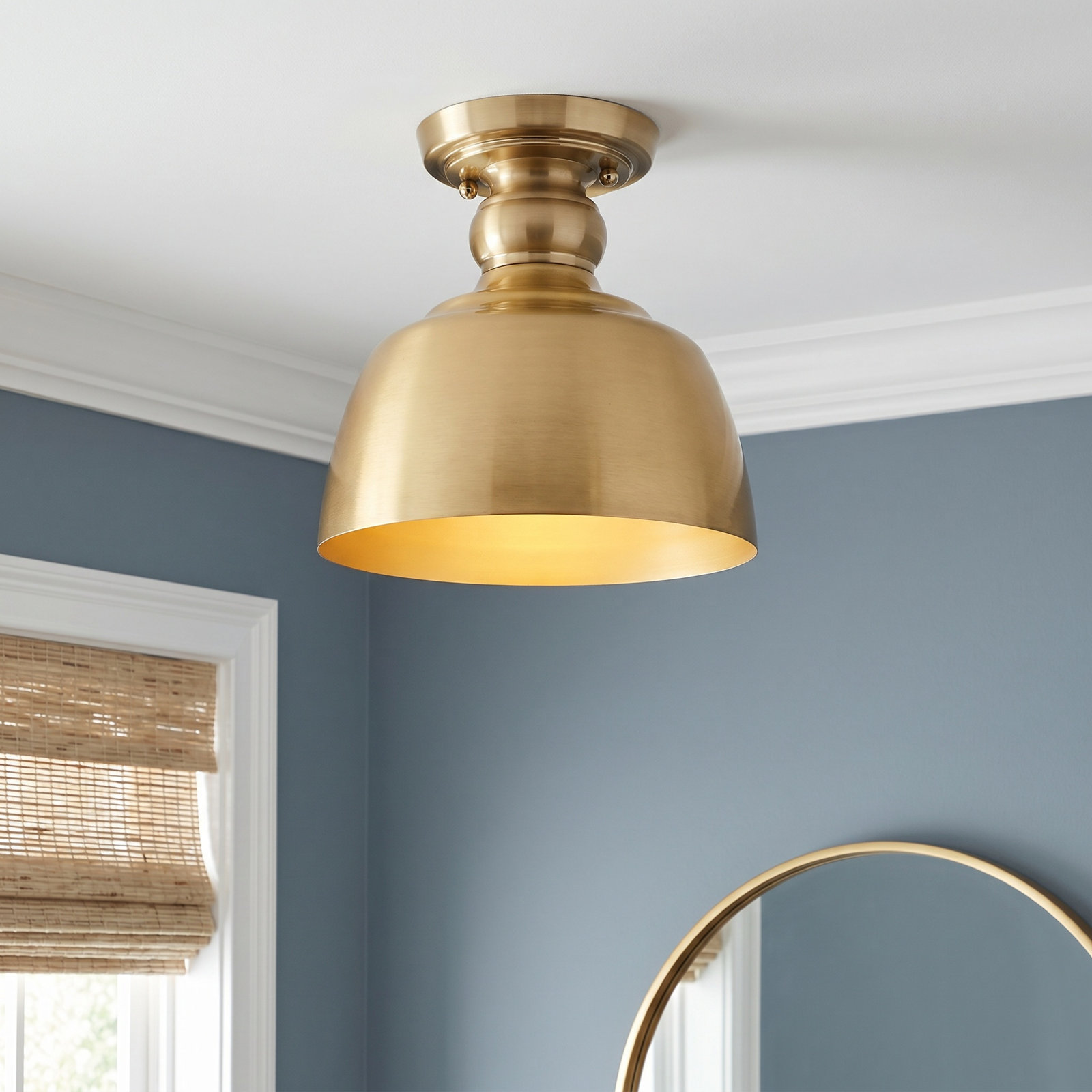 Holmes Single Light Flush Mount, Modern Brushed Gold