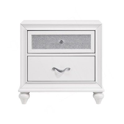 2 Drawers Nightstand With Acrylic Crystal Accents, White