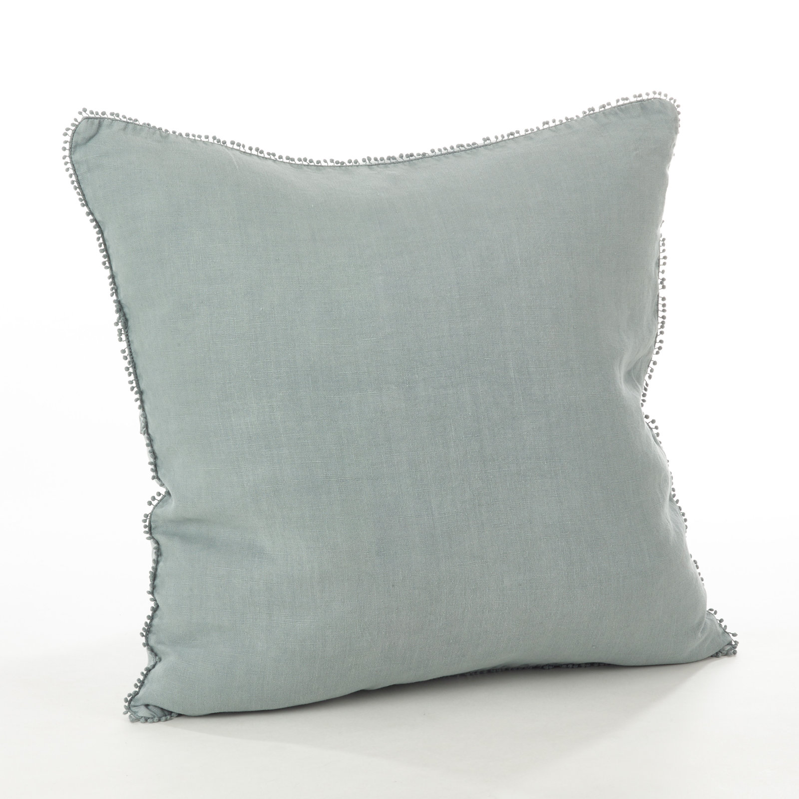 Garter Pom-poms Linen Throw Pillow, Blue-Gray
