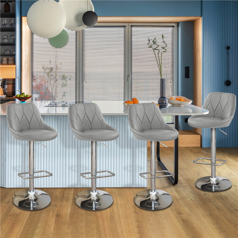 color Height Adjustable Swivel Bar Stool, Grey