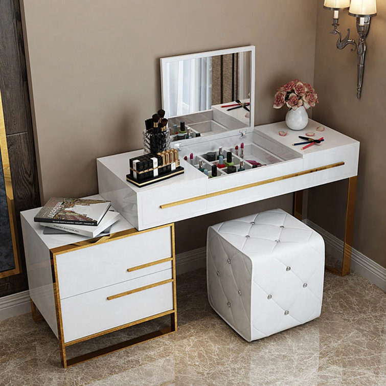 Everly Quinn Makeup Vanity Dressing Table with LED Light & Reviews