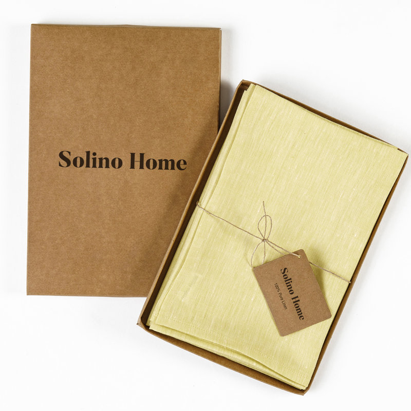 100% Pure Linen Dinner Napkins - Athena, Chambray Yellow