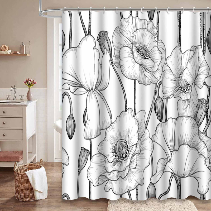 Rideau de douche imperméable Poppy Sketch, L 72 po x l 72 po