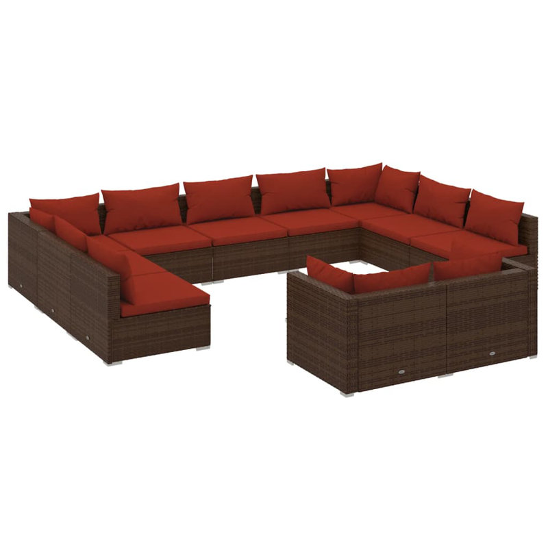 11 Piece Lounge Sofa Seating Group, Cinnamon red, Brown
