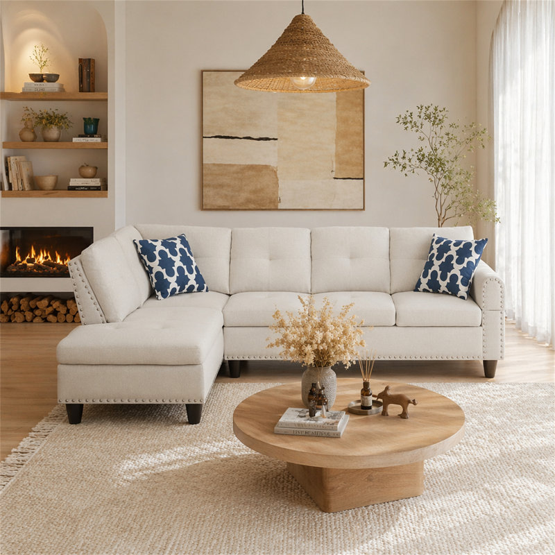 Canapé et méridienne 2 pièces de 98 po de large à gauche 2 pièces, Beige