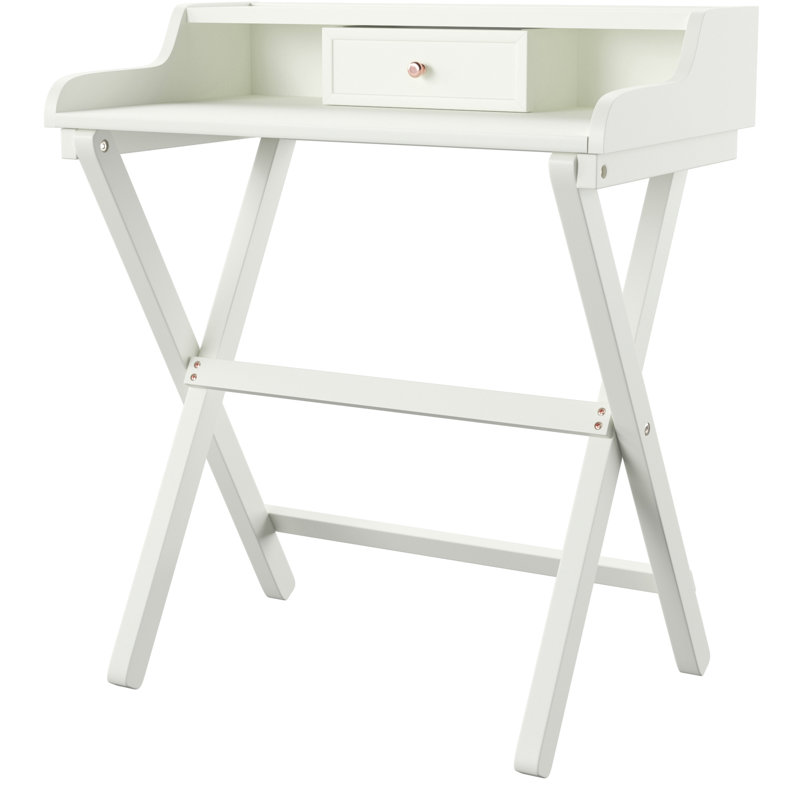 Bansom Solid Wood 28" Folding Desk with Storage and Drawer, White