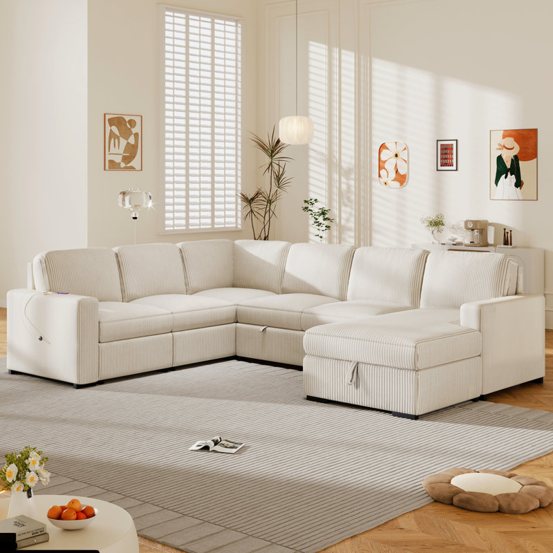 Velours côtelé en U avec compartiment de rangement, 6 surdimensionnés pour le salon, le bureau, un espace spacieux, pratique moderne