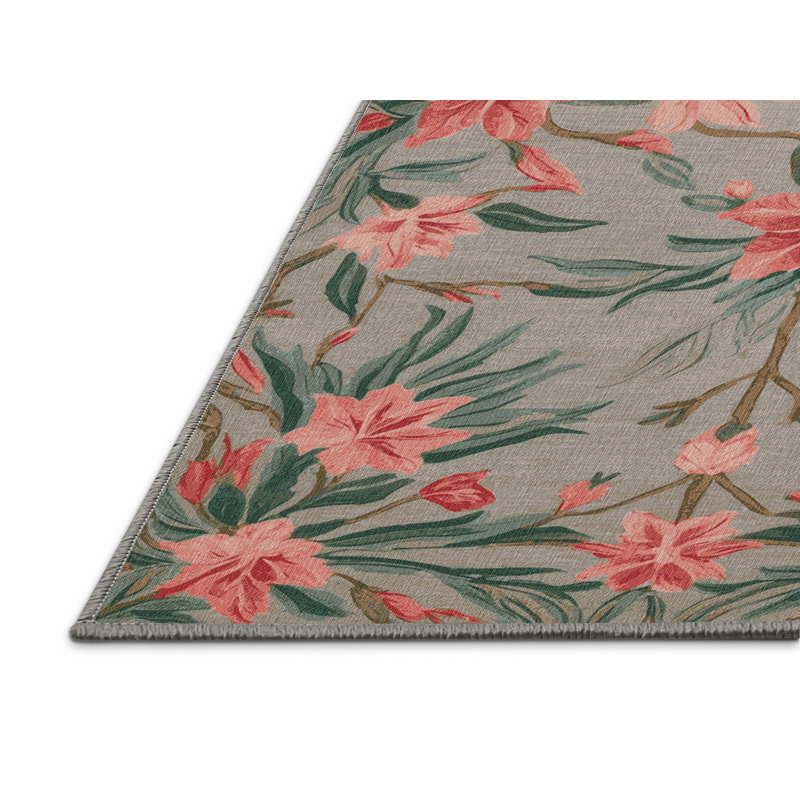 Tapis gris botanique lavable à la machine, Rectangle 6 pi x 9 pi