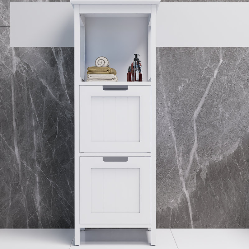 White Bathroom Floor Cabinet With 2 Drawers And 1 Storage Shelf, Free Standing Wooden Storage Organizer